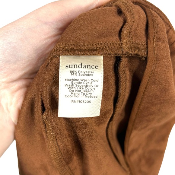 Sundance Size 6 Luxe Dreams Leggings Faux Suede Pants Ankle Zip Brown Cognac - Picture 8 of 9